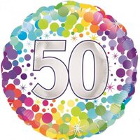 50' Rainbow Confetti Round Foil Balloon (18in.)