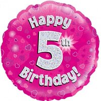 5th Birthday Holo Pink Round Foil Balloon (18in.)