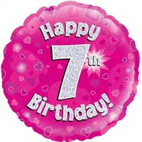 7th Birthday Holo Pink Round Foil Balloon (18in.)