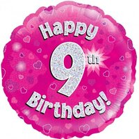 9th Birthday Holo Pink Round Foil Balloon (18in.)