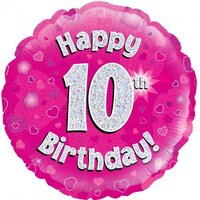 10th Birthday Holo Pink Round Foil Balloon (18in.)