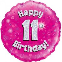 11th Birthday Holo Pink Round Foil Balloon (18in.)