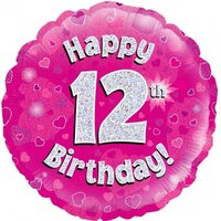 12th Birthday Holo Pink Round Foil Balloon (18in.)