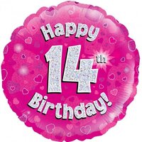 14th Birthday Holo Pink Round Foil Balloon (18in.)