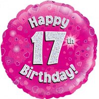 17th Birthday Holo Pink Round Foil Balloon (18in.)