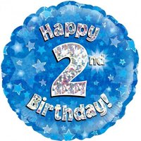 2nd Birthday Holo Blue Round Foil Balloon (18in.)