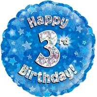 3rd Birthday Holo Blue Round Foil Balloon (18in.)
