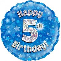 5th Birthday Holo Blue Round Foil Balloon (18in.)