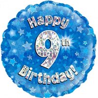 9th Birthday Holo Blue Round Foil Balloon (18in.)