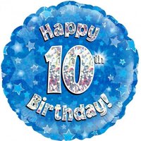 10th Birthday Holo Blue Round Foil Balloon (18in.)