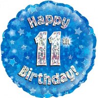 11th Birthday Holo Blue Round Foil Balloon (18in.)