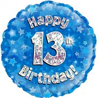 13th Birthday Holo Blue Round Foil Balloon (18in.)