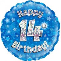 14th Birthday Holo Blue Round Foil Balloon (18in.)
