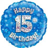 15th Birthday Holo Blue Round Foil Balloon (18in.)