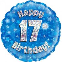 17th Birthday Holo Blue Round Foil Balloon (18in.)