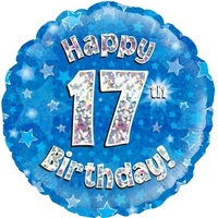 17th Birthday Holo Blue Round Foil Balloon (18in.)