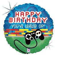 Birthday Gamer Leveled Up Round Foil Balloon (18in.)
