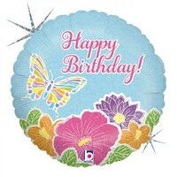 Birthday Pastel Butterfly Round Foil Balloon (18in.)