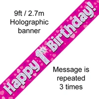 1st Birthday Pink Holo Banner (2.7M)