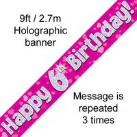 6th Birthday Pink Holo Banner (2.7M)