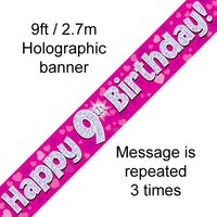 9th Birthday Pink Holo Banner (2.7M)