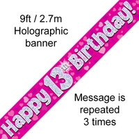 13th Birthday Pink Holo Banner (2.7M)