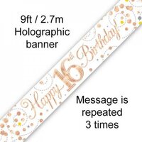 16th Birthday White/Gold Sparkling Fizz Banner (2.7M)
