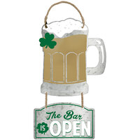 St Patrick'S Day The Bar Is Open & Beer Mug Hanging Metal Sign (35Cm X 19Cm)