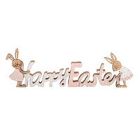 Happy Easter Sign with Bunnies MDF (33x11cm)