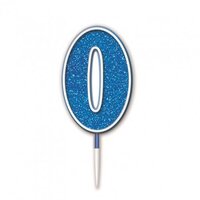 Glitter Numerical Candle - Blue Number 0