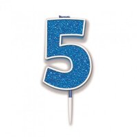 Glitter Blue Number 5 Candle