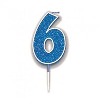 Glitter Blue Number 6 Candle