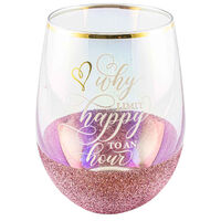 Happy Hour Glitterati Stemless Wine Glass