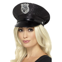 Black Sequin Police Hat