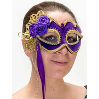 Purple and Gold Elastic Mask with Ribbon*