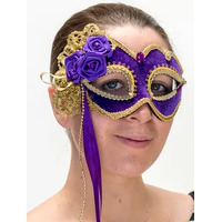 Purple and Gold Elastic Mask with Ribbon