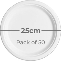 Large White Sugarcane Round Plates (25cm) - Pk 50