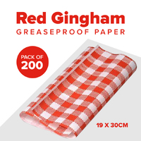 Red Gingham Greaseproof Papers (19x30cm) - Pk 200
