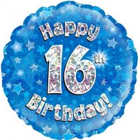 Blue Foil Holographic "Happy 16th Birthday"  (46cm) Pk 1