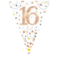 Sparkling Fizz Rose Gold 16th Flag Bunting (390cm) Pk 1