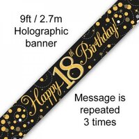 Sparkling Fizz Black & Gold 18th Birthday Banner (270cm) Pk 1