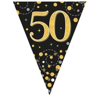 Sparkling Fizz Black & Gold 50th Flag Bunting (390CM) Pk 1