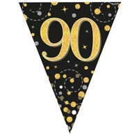 Sparkling Fizz Black & Gold 90th Flag Bunting (390CM) Pk 1