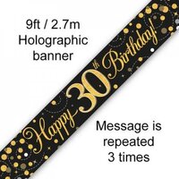 Sparkling Fizz 30th Birthday Black & Gold Banner (270cm) Pk 1
