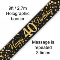 Sparkling Fizz 40th Birthday Black & Gold Banner (270cm) Pk 1
