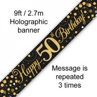 Sparkling Fizz 50th Birthday Black & Gold Banner (270cm) Pk 1