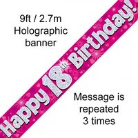 Pink Holographic Happy 18th Birthday Banner (270cm) Pk 1
