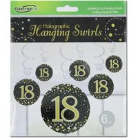 Hanging Swirl Sparkling Fizz 18th Black/Gold (81cm) Pk 6