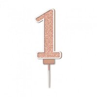 Sparkling #1 Rose Gold Fizz Numeral Candle 7.5cm Pack 1
