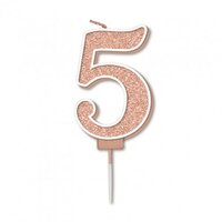 Sparkling #5 Rose Gold Fizz Numeral Candle 7.5cm Pack 1